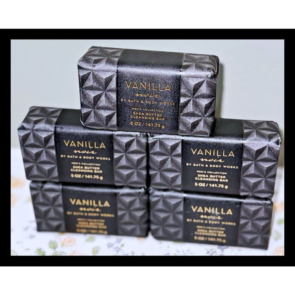 Bath & Body Works 5 oz Men's Vanilla Noir Shea Butter Cleansing Bar Soap x5